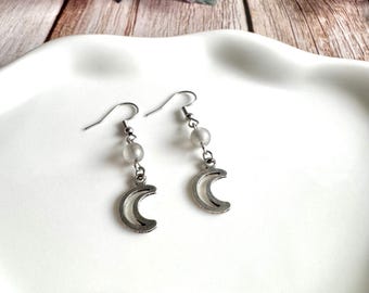 Moonlit Crescent Moon Earrings | Witchy Celestial Earrings | Silver Moon Dangle Earrings | Gothic Jewelry | Mystical Gift for Her