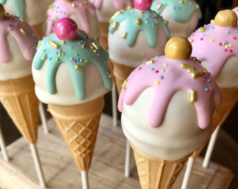 Ice Cream Cone Cake Pops - Birthday Cake Pops, Ice Cream Cake Pops, Ice Cream Party