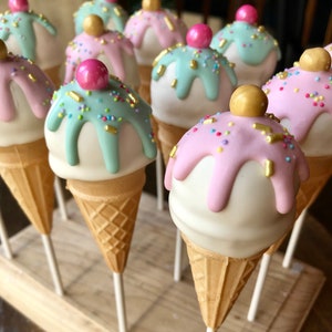 Ice Cream Cone Cake Pops - Birthday Cake Pops, Ice Cream Cake Pops, Ice Cream Party