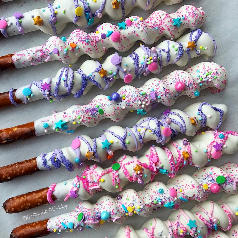 12 Sprinkle & Drizzle Caramel Pretzel Twists Unicorn Party Etsy