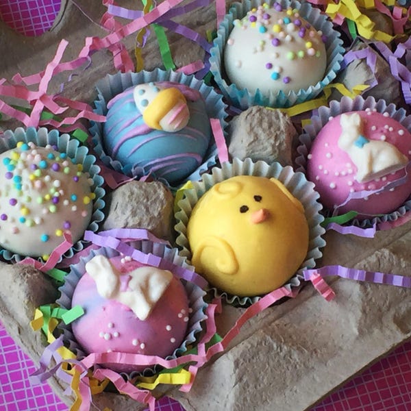 Egg Carton- Gourmet Easter Cake Balls, Easter Basket Stuffer, Chick cake pop, Easter Bunny, Easter Cake Pops