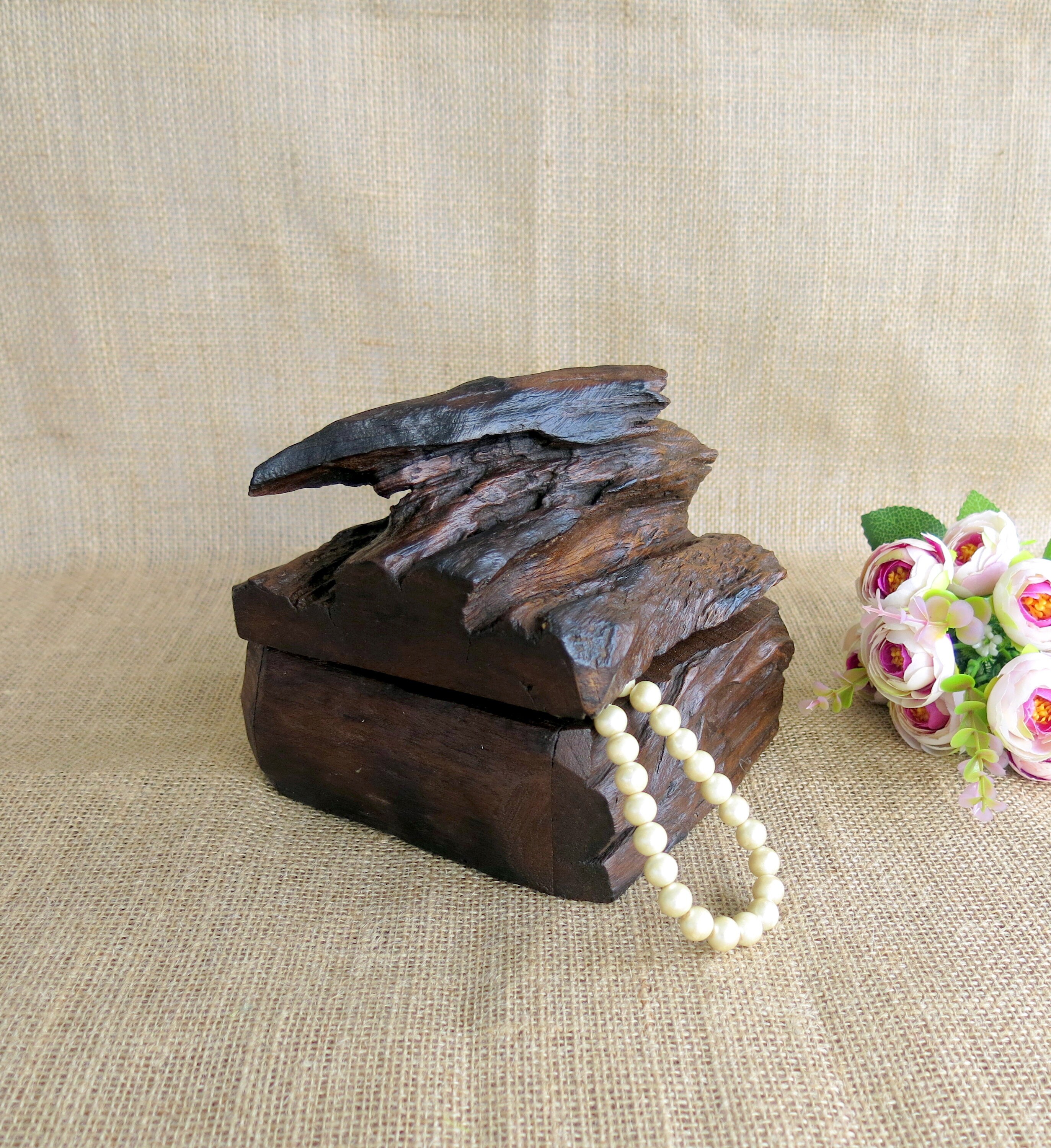 Brown Wooden Box, Jewelry Box, Rustic Wooden Box, Driftwood, Storage Box, Antique Box, Decorative Box, Card Box, Reclaimed Wood Box, Gift.