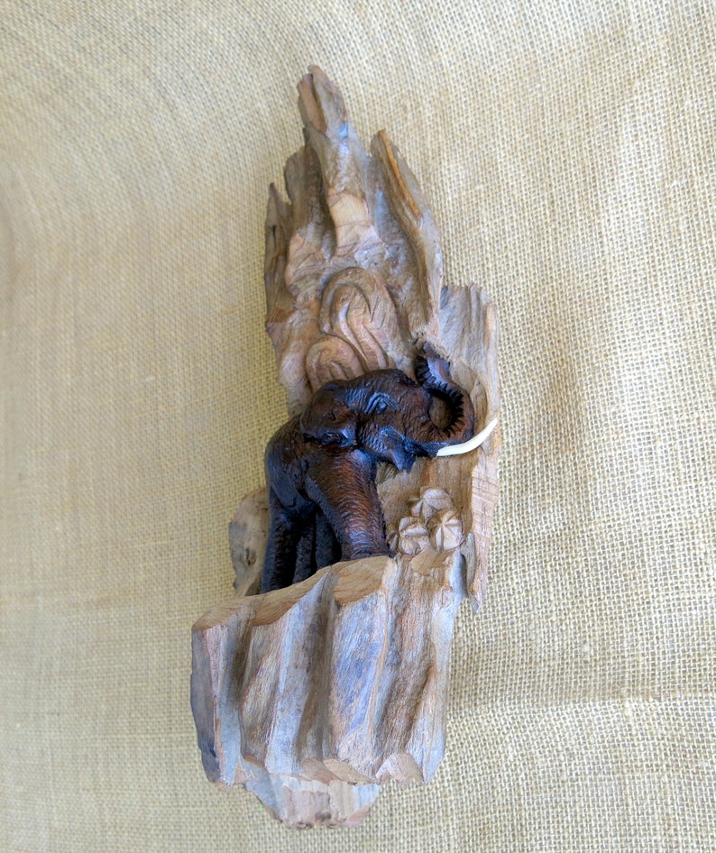 Carved Wood Elephant, Wood Carving, Elephant Carving, Wall Décor, Wall Hanging, Wall Art, Decorative Wall Hanging, Home Décor, Driftwood image 2