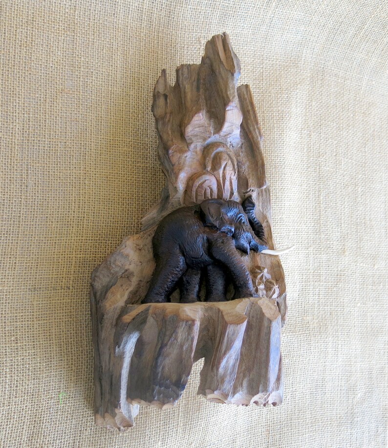 Carved Wood Elephant, Wood Carving, Elephant Carving, Wall Décor, Wall Hanging, Wall Art, Decorative Wall Hanging, Home Décor, Driftwood image 3