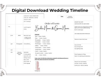 Digital Wedding Timeline Template, Wedding Schedule Itinerary Template, Canva, Wedding Itinerary, Wedding Coordinator, Run of Show, Wedding