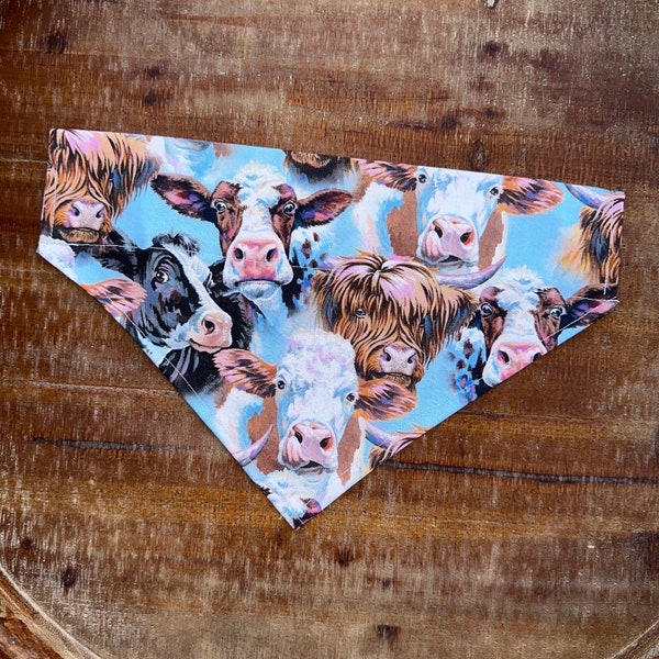 Cow Collage Over the Collar Dog Bandana - Dog Accessories - Slip on Bandana - Pet Gifts - Dog Scarf