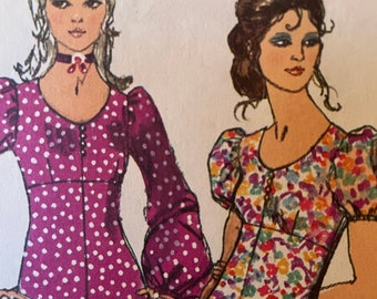 Vintage 1970's Empire Waist Dress With Gathered Puff Sleeves---Simplicity 9446---Size 10  Bust 32 1/2  UNCUT and Factory Folded