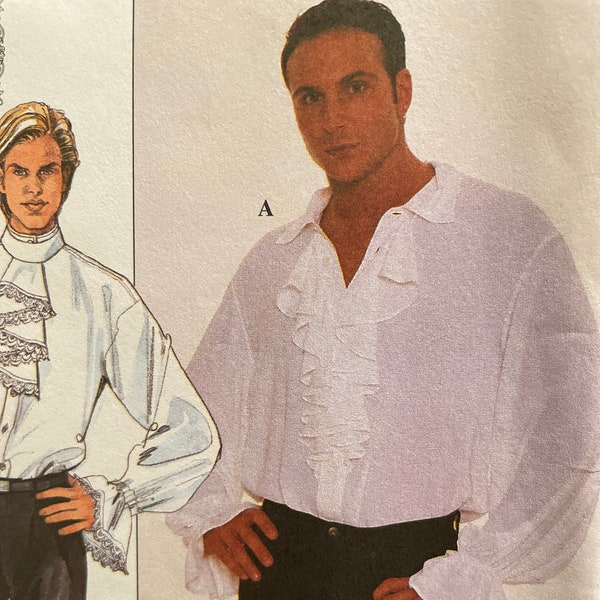 Belle chemise pour homme avec volants Jabot, lavallière et cascade en option --- Simplicity 8615 --- Tailles 38 à 44 non coupée et pliée en usine