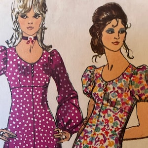 Vintage 1970&#39;s Empire Waist Dress With Gathered Puff Sleeves---Simplicity 9446---Size 10  Bust 32 1/2  UNCUT and Factory Folded