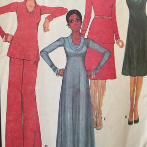 Vintage 1970&#39;s Cowl Neck Maxi Dress Top, Pants and Skirt Pattern by Stephen Burrows---McCalls 4754---Size 10  Bust 32 1/2