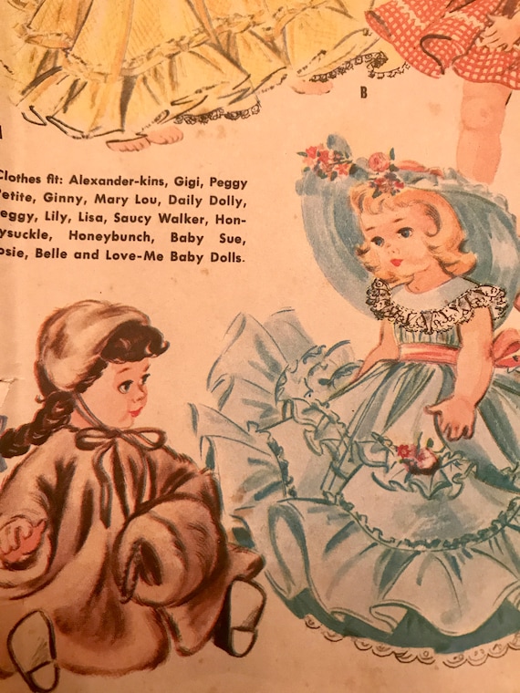 GINNY DOLL VTG CLOTHES PATTERN FITS 8/" DOLLS DRESS PEIGNOIR COAT HAT AND MORE