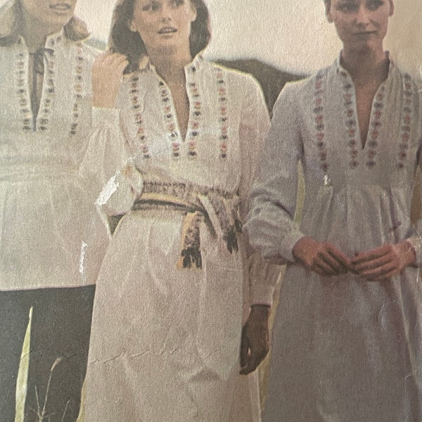 Vintage 1970's Plissé Smock Style Robe ou Top---McCalls 4473---Size 12 Bust 34