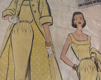 Hermoso patrón de vestido y abrigo de diseño Vogue Couturier de la década de 1950---Vogue 949---Talla 16 Busto 36 SIN CORTAR