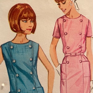 Vintage 1960&#39;s Sheath Dress With Button Trim and Pockets---Simplicity 6532---Size 14  Bust 34