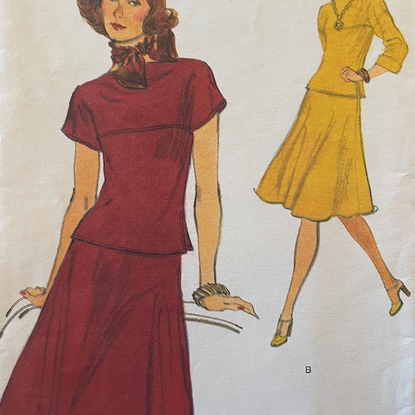 Vintage 1970's Top and Flared Skirt Pattern---Very Easy Vogue 9154---Size 10  Bust 32 1/2