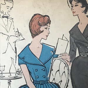 Vintage 1960's Double Breasted, Portrait Collar Dress With Slim Or Pleated Skirt---Advance 9589---Size 12  Bust 32  UNCUT,  Factory Folded