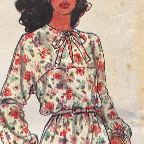 Vintage 1970's Yoked, A-Line Dress Pattern With Full Gathered Sleeves---Vogue 7313---Size 10  Bust 32 1/2