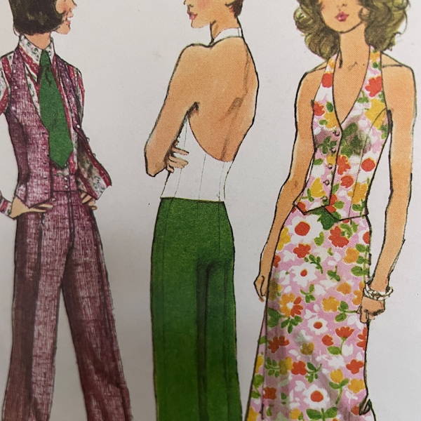 Vintage 1970's Halter Vest, Blouse, Skirt and Cuffed Pants Pattern---Simplicity 5409---Size 10  Bust 32 1/2