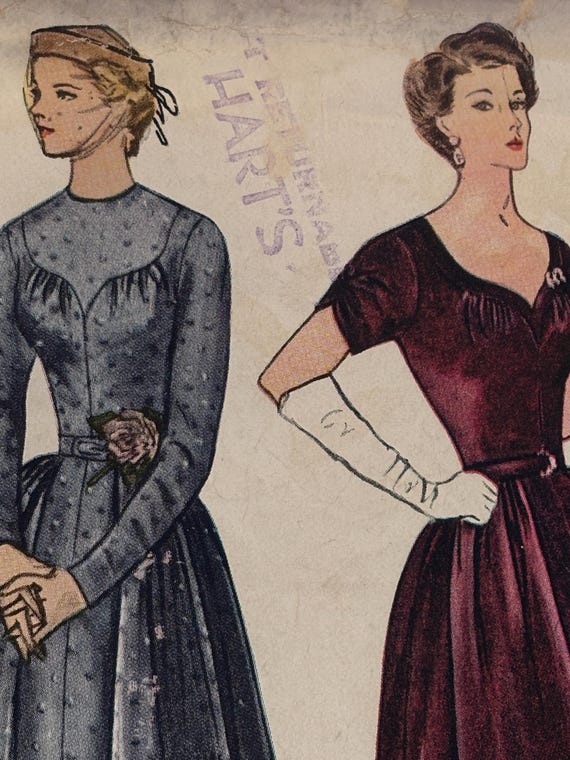 vintage evening dress size 14 Vintage 1950's Evening Gown, Cocktail Dress Pattern---Simplicity  3732---Size 14 Bust 32