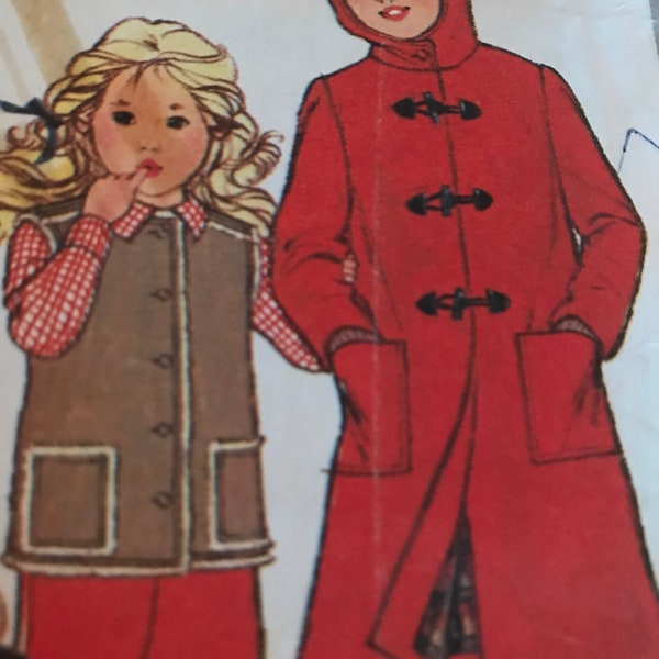 Beautiful Child's Hooded Coat, Unlined Quilted Vest and Hooded Jacket and Vest Pattern---Simplicity 5251---Size 6  Breast 25  UNCUT