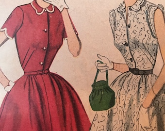 Vintage 1950's Shirtwaist Pattern With Cute Sleeve Detail---Simplicity 4228---Size 14  Bust 32