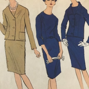 Jackie Kennedy Style  Vintage 1960&#39;s Sheath Dress and Jacket With Collar Variations---Vogue 6567---Size 14 1/2  Bust 35