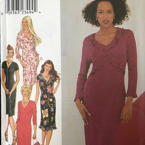 CLEARANCE Slim Fitting V-Neck Knit Dress Pattern With Optional Ruffle Detail---Style 1062---Sizes 8-18  Bust 34-44 UNCUT and Factory Folded