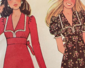 Vintage 1970's High Waisted Midriff Dress with Puffed Sleeves Pattern---McCalls 3799---Size 7  Bust 31