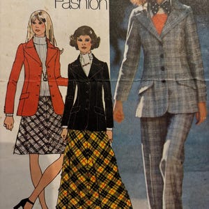 May include: A vintage sewing pattern featuring three women wearing different plaid outfits. The pattern is titled "Young Contemporary Fashion".