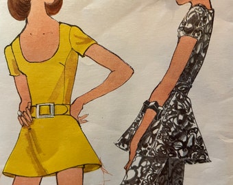 Vintage 1970's Fit and Flare Pants, Mini Dress or Top and Shorts Pattern---Miss Vogue 7805---Size 12  Bust 34