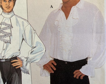Patroon renaissanceshirt heren gotische stijl met jabot --- Simplex 8615 --- Maten 46-52 ONBESNEDEN