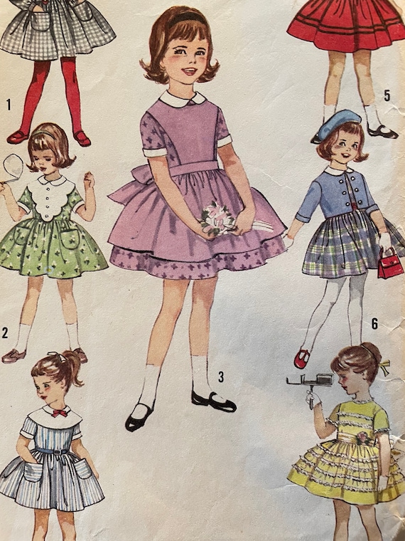 Vintage 1960's Girls Dress Pattern With Suspenders< Jacket and  Apron---simplicity 4058---size 2 - Etsy