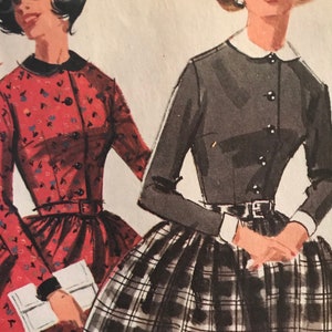 Vintage 1960&#39;s Shirtwaist Dress With Full Gathered Skirt and Optional Detachable Collar and Cuffs---McCalls 6398---Size 14  Bust 34  UNCUT