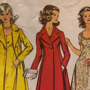 Vintage 1970&#39;s Floor Length Princess Seamed Coat and Evening Dress Pattern---Simplicity 5351---Size 10  Bust 32 1/2  UNCUT