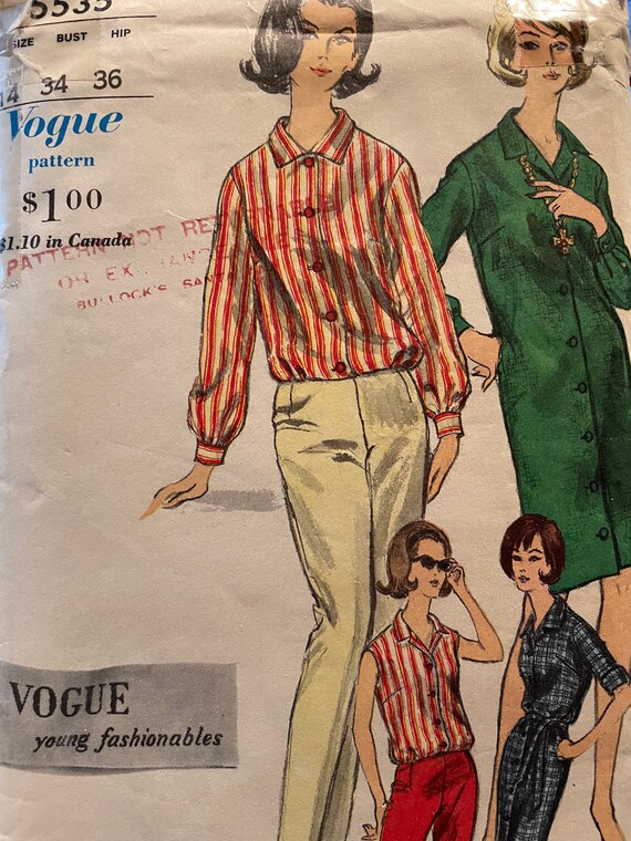 Buy Vintage 1960's Reversible Cropped Cigarette Pants, Blouson Top or Dress  Pattern---vogue 5535---size 14 Bust 34 UNCUT and Factory Folded Online in  India