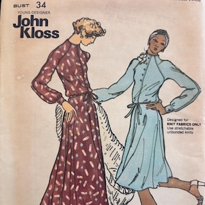 Vintage 1970&#39;s Flared Dress in Two Lengths by John Kloss---Butterick 3398---Size 12  Bust 34  UNCUT and Factory Folded