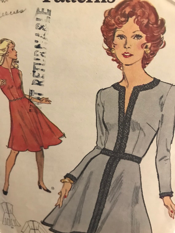 Vintage Fit and Flare Dress With Optional Trim---vogue 8370---size 12 Bust  34 - Etsy