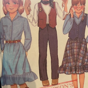 Cute Girl&#39;s Western Outfit Including Skirt, Vest, Shirt and Pants---McCalls 7201---Size 8