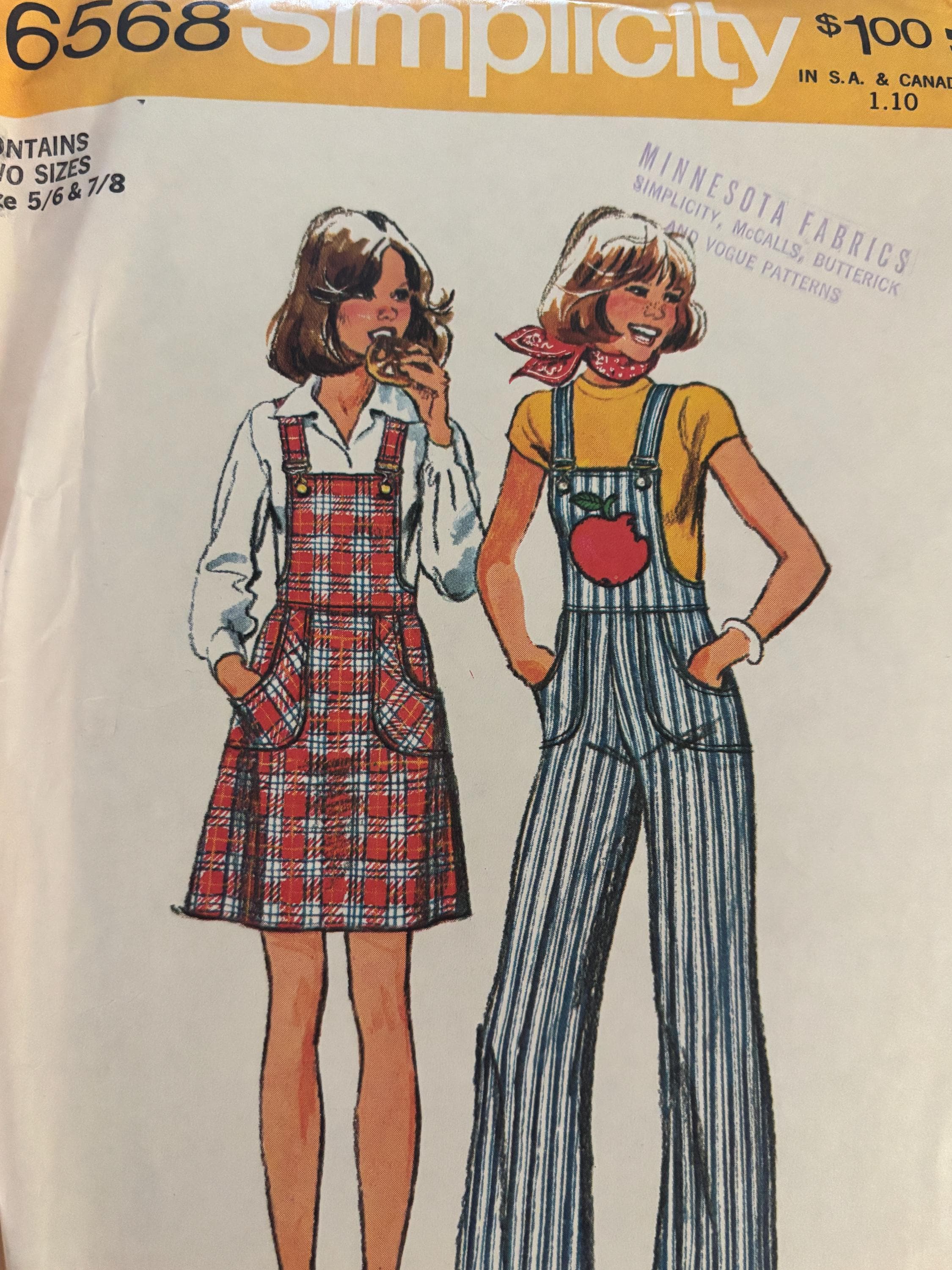 Vintage 1970's Bib Overalls and Jumper Pattern---simplicity 6568 ...