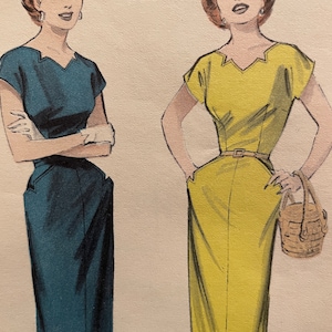 Modello vintage anni '50 per abito semplice e attillato con scollatura a stella --- Butterick 6943 --- Taglia 12 Busto 30 NON TAGLIATO