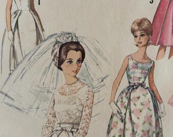 Elegant Vintage 1960's Wedding or Bridesmaid Gown Pattern With Detachable Train---Simplicity 5343---Size 12  Bust 34