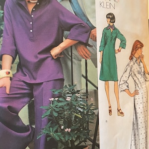 Elegant Vintage 1970&#39;s Caftan Style Dress, Tunic and Pants by Anne Klein---Vogue Americana 1060---Size 16  Bust 38  UNCUT