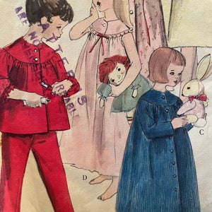 Vintage 1960&#39;s Girls Robe Pajamas and Lanz Style Nightgown Pattern---Vogue 5329---Size 7