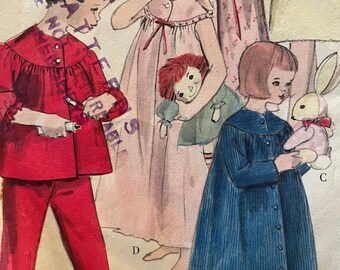 Vintage 1960's Girls Robe Pajamas and Lanz Style Nightgown Pattern---Vogue 5329---Size 7
