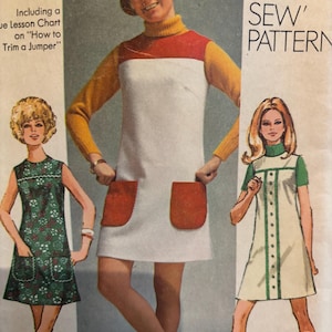 Vintage 1970&#39;s Easy Mini Dress or Jumper Pattern, How To Sew----Simplicity 8963---Size 12  Bust 34  UNCUT