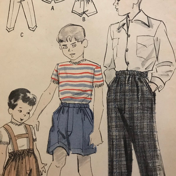 Late 1940's Early 50's Vintage Boys Pants, Shorts and Suspenders Pattern---Butterick 4957---Size 8  Waist 23  UNUSED