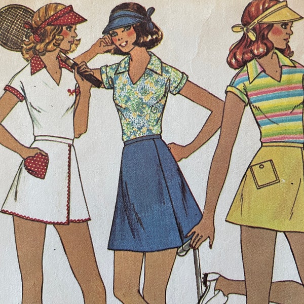 Vintage 1970's Tennis Skirt, Pantskirt, Sun Visor, and Top Pattern---McCalls 4467---Size 20  Bust 42