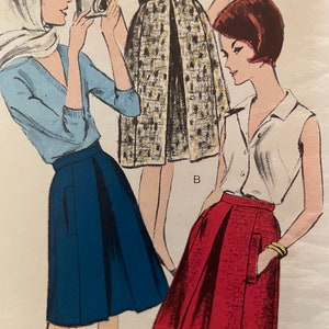 Vintage 1960er ausgestellter Rock mit vorderer Kellerfalte und Taschen --- Vogue 5964 --- Taille 26 Hüfte 36
