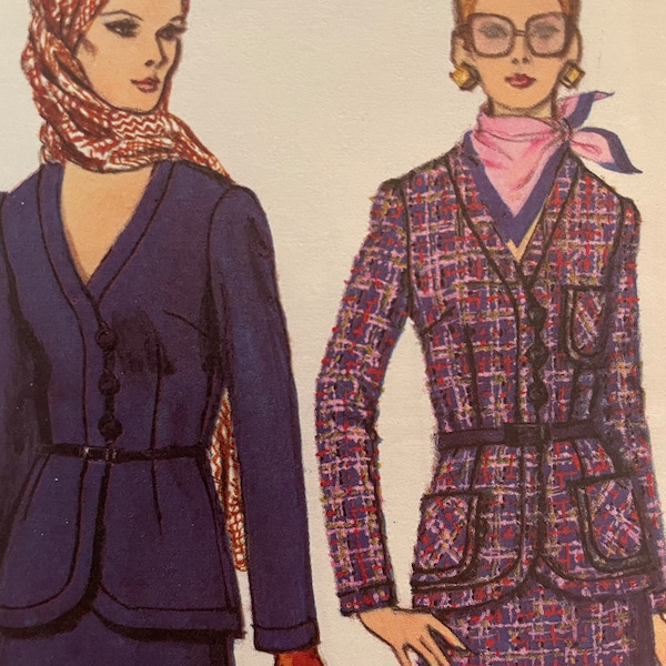 Classy Vintage 1960's A-Line Skirt and Chanel Style Jacket Pattern---Vogue 7884---Size 12  Bust 34  UNCUT