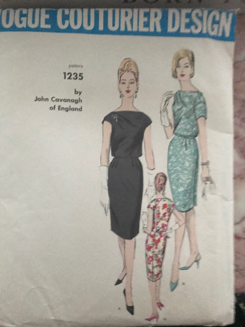 Side Back Buttoned Cocktail Dress by John Cavanagh--Vogue 1235-Size 14 Bust 34 UNCUT with sew-In LABEL Outstanding Vogue Couturier Design